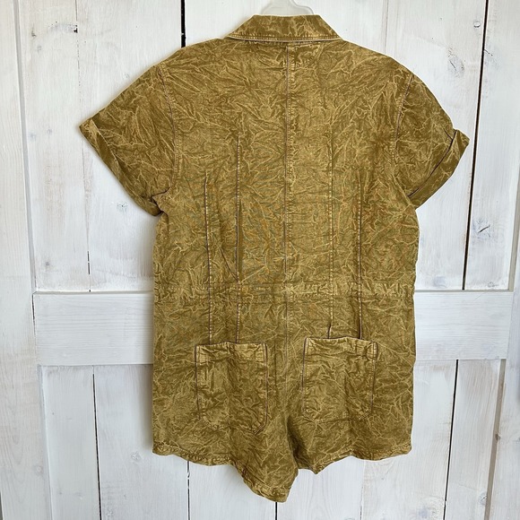 Free People Rhodes Chino Shorts Coverall‎ Sz XS Color Khaki Romper Linen Blend - Picture 6 of 8